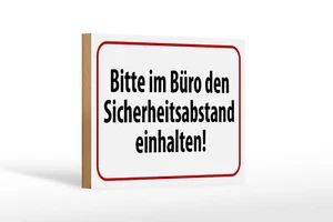 Holzschild Hinweis 18x12 cm im Büro Sicherheitsabstand Deko Schild wooden sign - Bild 1 von 5