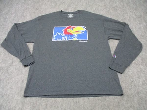 Kansas Jayhawks Shirt Mens Extra Large Gray Blue Adult Tee Basketball Champion - Picture 1 of 9