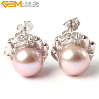 1 par de aretes de diamantes de imitación de perlas de agua dulce chapados en oro blanco joyería 9-10 mm Foto 1 de 4