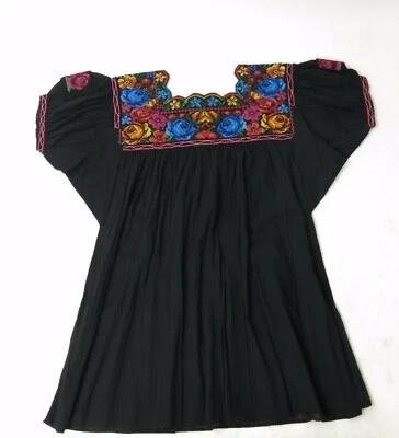 Top De Colección Años 70 Algodón Gasa Negro Artístico Pesado Bordado Hippy Boho Festival M Foto 1 de 4