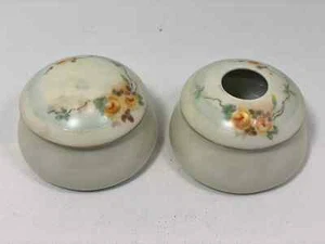 Vintage Bavarian Hand-Painted Vanity Set - 1950s Hair Receiver & Powder Pot - Picture 1 of 10