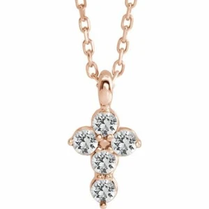 Collana vera croce zaffiro bianco 16-18" in oro rosa 14 carati - Foto 1 di 2