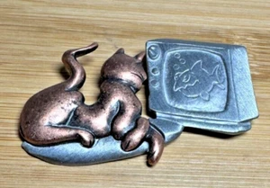 Broche prendedor de TV para ver gatos de peltre - Imagen 1 de 2