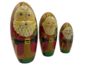 Santa Clause Stacking Nesting Doll Set 3 Wooden Christmas Toy - Bild 1 von 10