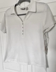 CARIBBEAN JOE WHITE POLO with SUBLE LEAVES woven into jersey 3 buttons & L NWT - Picture 1 of 5