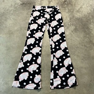 Sandy Liang Pants Womens Small Pink Black Wing Print Flared Leg Stretch Pull On - Picture 1 of 12
