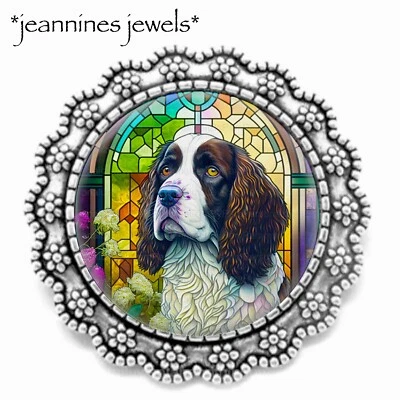 Broche de solapa plateada Springer Spaniel de vidrieras de imitación para perro regalo para mamá Foto 1 de 4