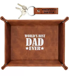World's Best Dad Ever Leder Valet Tablett Nachttisch Organizer für Papa mit Schlüsselanhänger - Bild 1 von 6