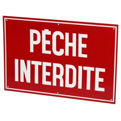 Plaque de signalisation vintage Pèche Interdite en tôle non émaillée - Photo 1/3