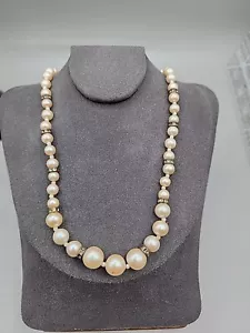 Miriam Haskell Necklace Faux Pearl & Rhinestone Station Choker 16" - Picture 1 of 13