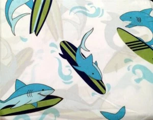 AUTHENTIC KIDS Surfer Sharks White kids boys TWIN SHEET SET Beach Nautical Ocean - Picture 1 of 1