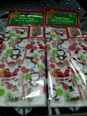 30ct Christmas Holiday Cello Cellophane Candy Party Loot Treat Gift Bags 4x8x2" - Image 1 of 3