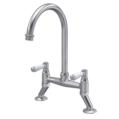 Nuie Bridge Kitchen Sink Mixer Tap Lever Handle Brushed Nickel - Image 1 of 4