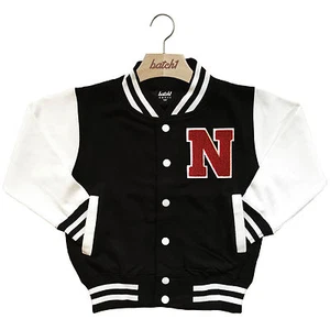 KIDS VARSITY BASEBALL JACKET PERSONALISED WITH GENUINE US COLLEGE LETTER N - Picture 1 of 2