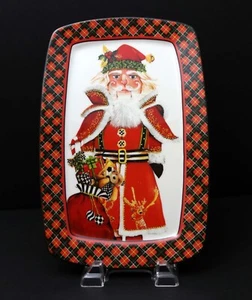 Piastra biscotti MacKenzie bambini Babbo Natale schiaccianoci bordo tartan rosso 8x12 - Foto 1 di 3