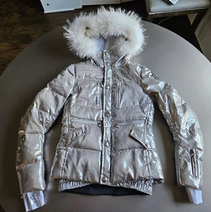 Jet Set Metallic Silver Ski Jacket W/ Fur Hood; Size 2 (Small); Made in Italy! - Picture 1 of 16