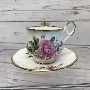 Taza de té y platillo Rosina de colección hueso China Inglaterra rosas florales borde dorado rosa - Imagen 1 de 8