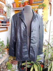 Jones New York Womens Genuine Leather Black Jacket Size XL 2 Pockets Buttons - Picture 1 of 17