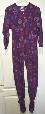 girls LARGE 10/12 purple PEACE SIGNS FLOWERS fleece BLANKET SLEEPER PAJAMAS 1 PC - Image 1 of 2