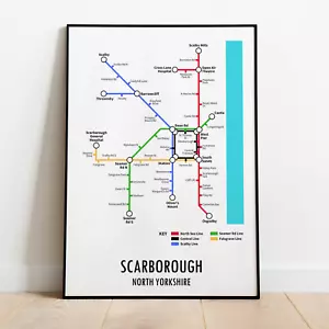 Scarborough North Yorkshire unterirdischer Stil Transport Kunst Karte Druck A3 A4 - Bild 1 von 2