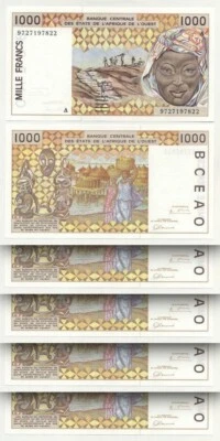 West African States, IVORY COAST, 1000 Francs 1997, UNC, 5 Pcs LOT, P.111Ag - Image 1 of 4