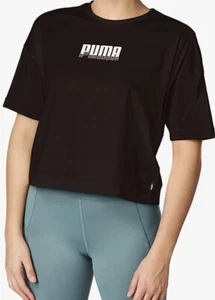 T-shirt Puma XL Rebel nera con logo ritagliato. Vestibilità rilassata. Cotone. Donna nuova - Foto 1 di 2