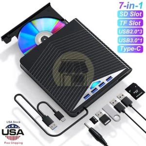 External CD DVD Drive, USB 3.0 Player Burner Writer, for PC Laptop Windows 11 10 - Picture 1 of 16