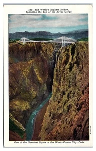 World's Highest Suspension Bridge Spanning Top Royal Gorge Colorado Postcard - Bild 1 von 2