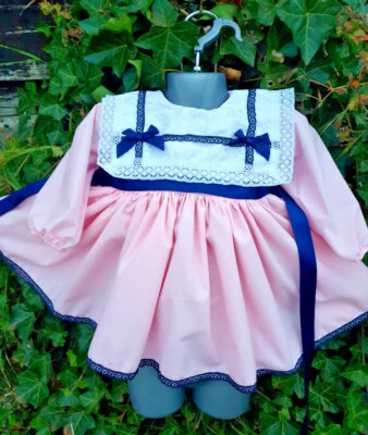 DREAM BABY WEAR UK TRAUM 0-7 Jahre BABY MÄDCHEN ROSA WEISS MARINE WEISS KRAGEN VOLLER ROCK KLEID