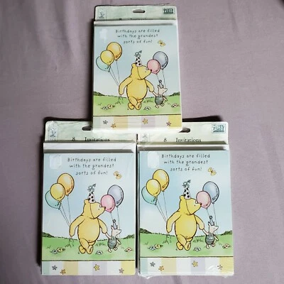 CLASSIC Winnie the POOH Birthday Party Invitations Set of 3 Packs 24 Cards VTG - Image 1 of 2