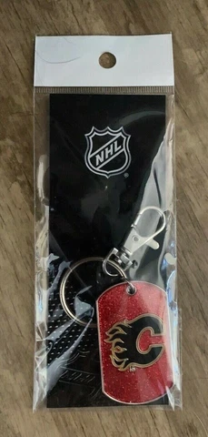 Calgary Flames NHL Hockey Keychain Dogtag Glitter RED Cover