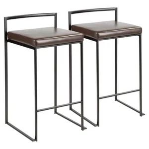 Lumisource Counter Stool Metal Frame Low Back Brown Faux Leather (Set-Of-2) - Picture 1 of 4