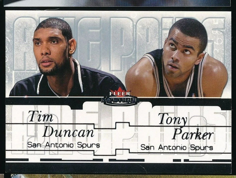 2003-04 Mystique Tim Duncan Tony Parker Awe Pairs #'d /500 San Antonio Spurs HOF - Image 1 of 2