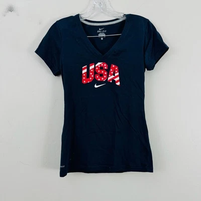 Футболка женская Nike Dri-Fit темно-синяя с v-образным вырезом «США» короткий рукав S - Изображение 1 из 4