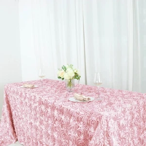 Blush RIBBON ROSES 90x156" RECTANGLE TABLECLOTHS Wedding Party Catering Linens - Picture 1 of 8