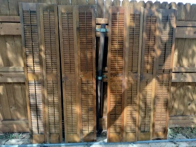 Винтажные деревянные внутренние жалюзи для окон плантации 34 дюйма на 70 дюймов - Изображение 1 из 4