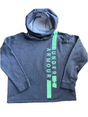 安德玛圆领女式 XL 连帽运动衫宽松版型灰色带霓虹绿色 — 第 1/4 张图片