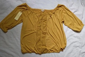 Paper + Tee Boho Shirt Top Yellow Crochet Peasant Hippie Festival Womens Size 1X - Picture 1 of 9