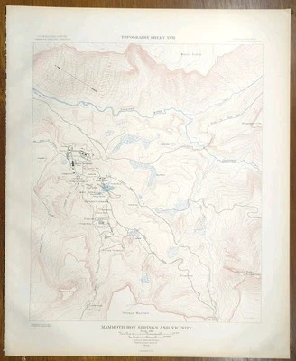 Vintage 1904 USGS Map YELLOWSTONE PARK WYOMING ~ Old Antique MAMMOTH SPRINGS - Image 1 of 4