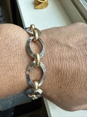 Brazalete de eslabones de anillo de cadena de oro de dos tonos italiano vintage de 14k, 7,5”, 14,0 g Foto 1 de 4