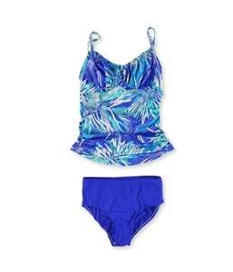 Swim Solutions Womens Printed High Waist 2 Piece Tankini, Blue, 10 - Picture 1 of 1