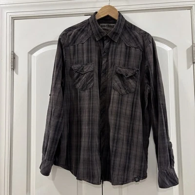 Camisa Machine 1971 para hombre talla XXL gris/negro a cuadros con botones manga larga algodón Foto 1 de 4