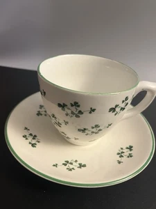 Carrigaline Pottery Shamrock Clover Tea Cup with Saucer Made in Cork Ireland - Picture 1 of 6