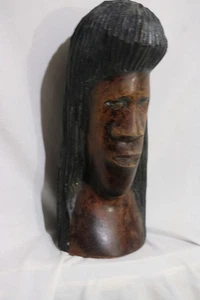Vintage Mid Century Handgeschnitzte Stammes Holz Kopf Statue - Bild 1 von 4