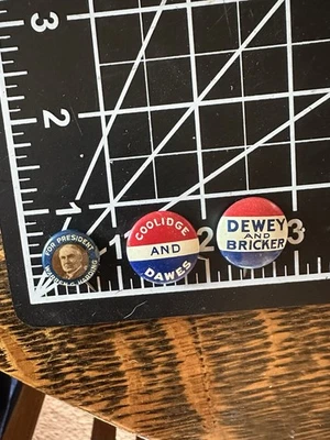 Juego de 3 prendedores electorales vintage campaña política Warren Harding Dewey Coolidge - Imagen 1 de 4