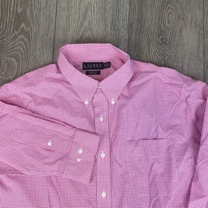 ralph lauren mens button down shirt 17.5 Classic Fit Pink Checker White - Picture 1 of 5