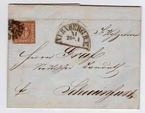 Bayern 6 Kr braun ab "NÜRNBERG B.E." - "243" nach Schweinfurt 1854 - Bild 1 von 4
