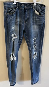 Crysp Denim Jeans Mens Size 38x32 Distressed Moto Stitching Streetwear - Picture 1 of 11