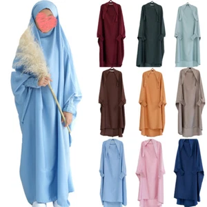 Kids Girls Burqa Kaftan Muslim Islamic Overhead Khimar Prayer Dress Caftan Abaya - Picture 1 of 41
