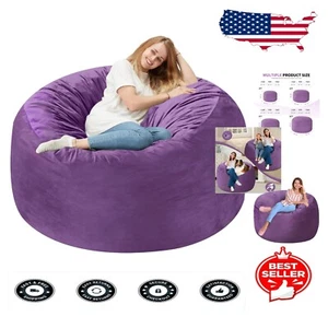 Luxury 3FT Memory Foam Bag Chair with Dutch Velvet Cover in Elegant Purple - Picture 1 of 8